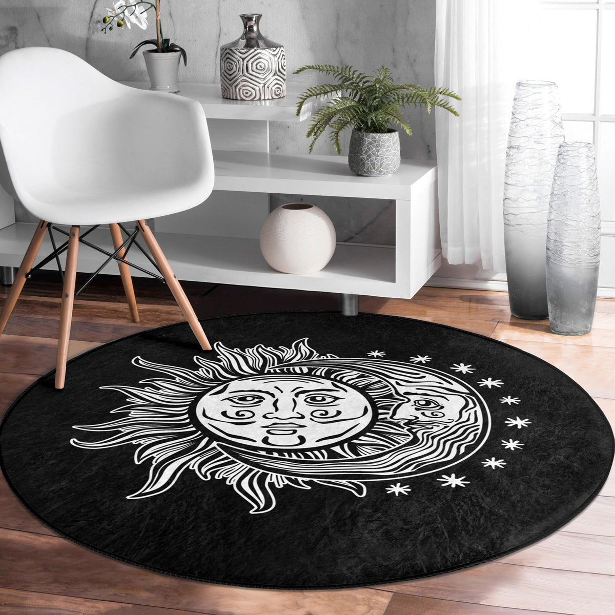 The Eclipse Sun & Moon Meditative Round Rug