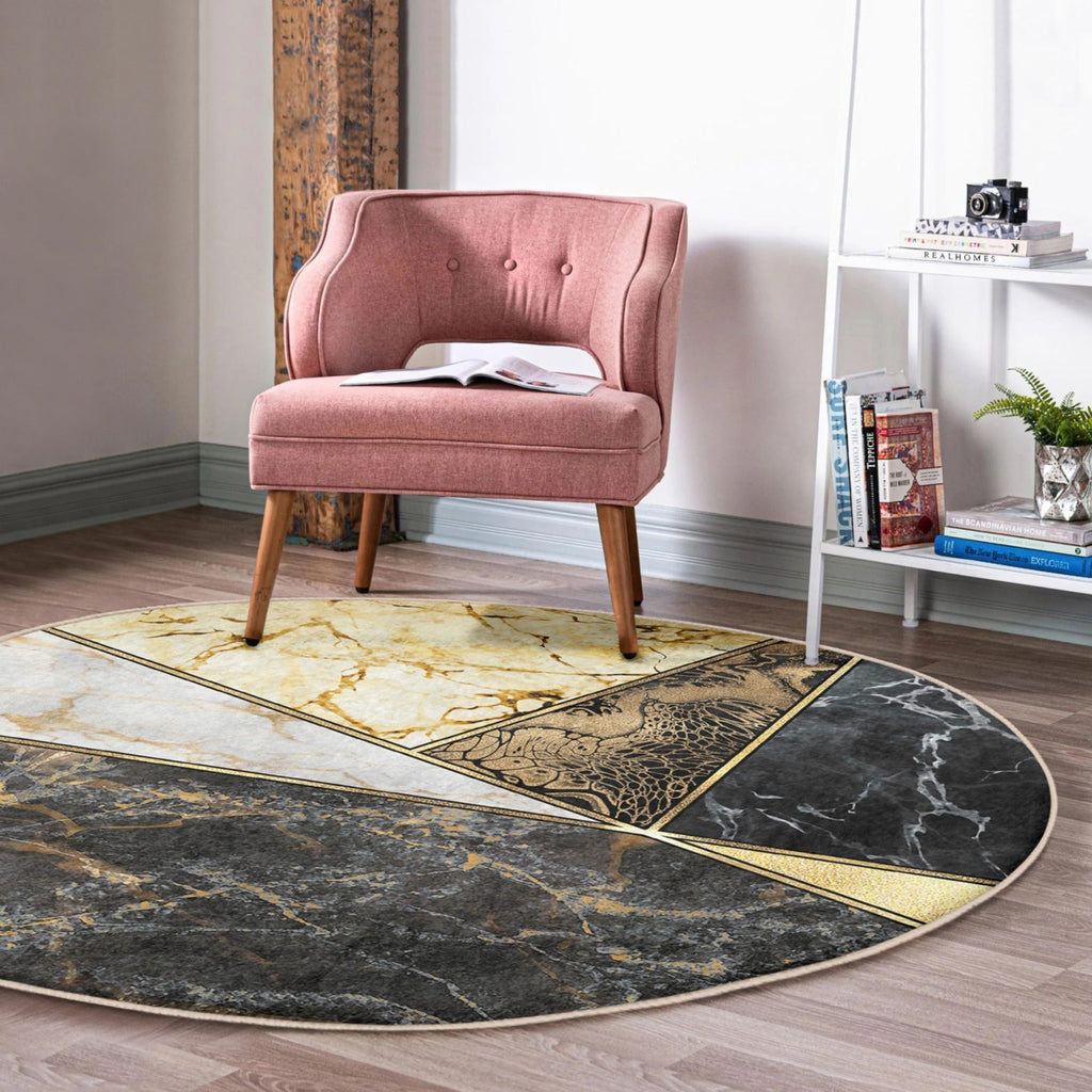 The Carrara Gold Marble Luxury Round Rug
