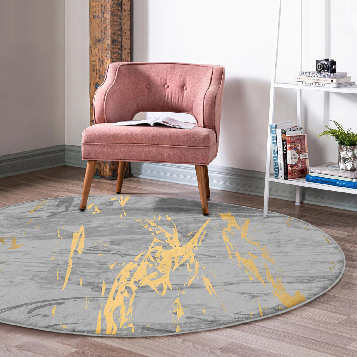 The Imperial Gray Marble Luxury Round Rug