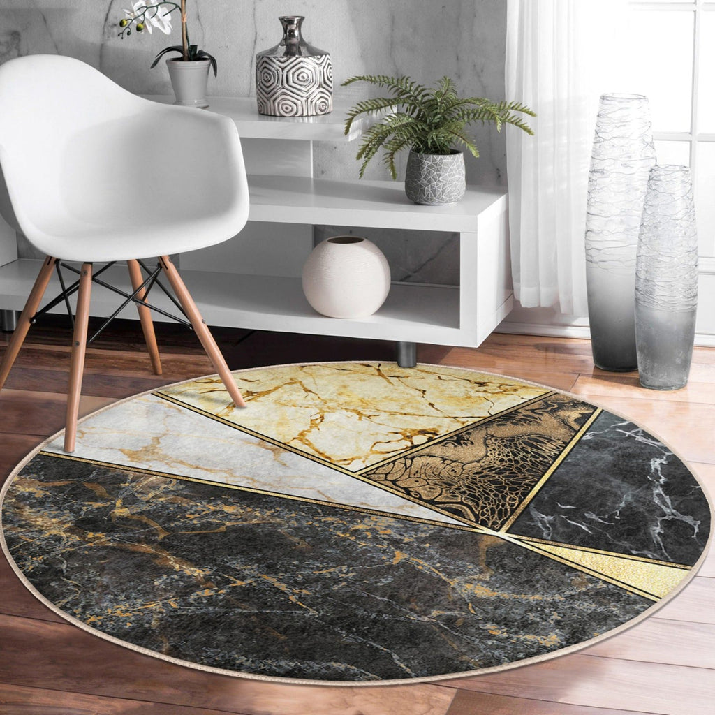 The Carrara Gold Marble Luxury Round Rug