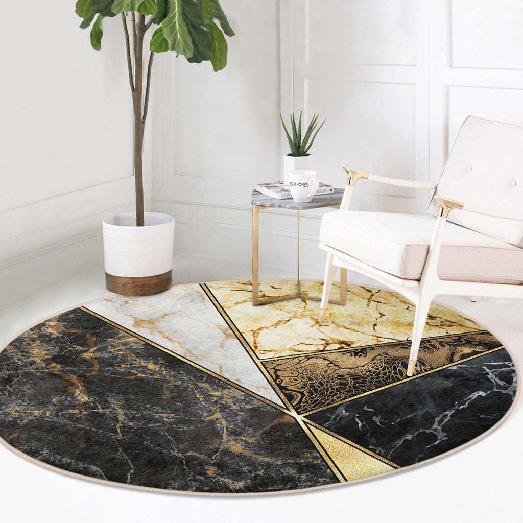 The Carrara Gold Marble Luxury Round Rug