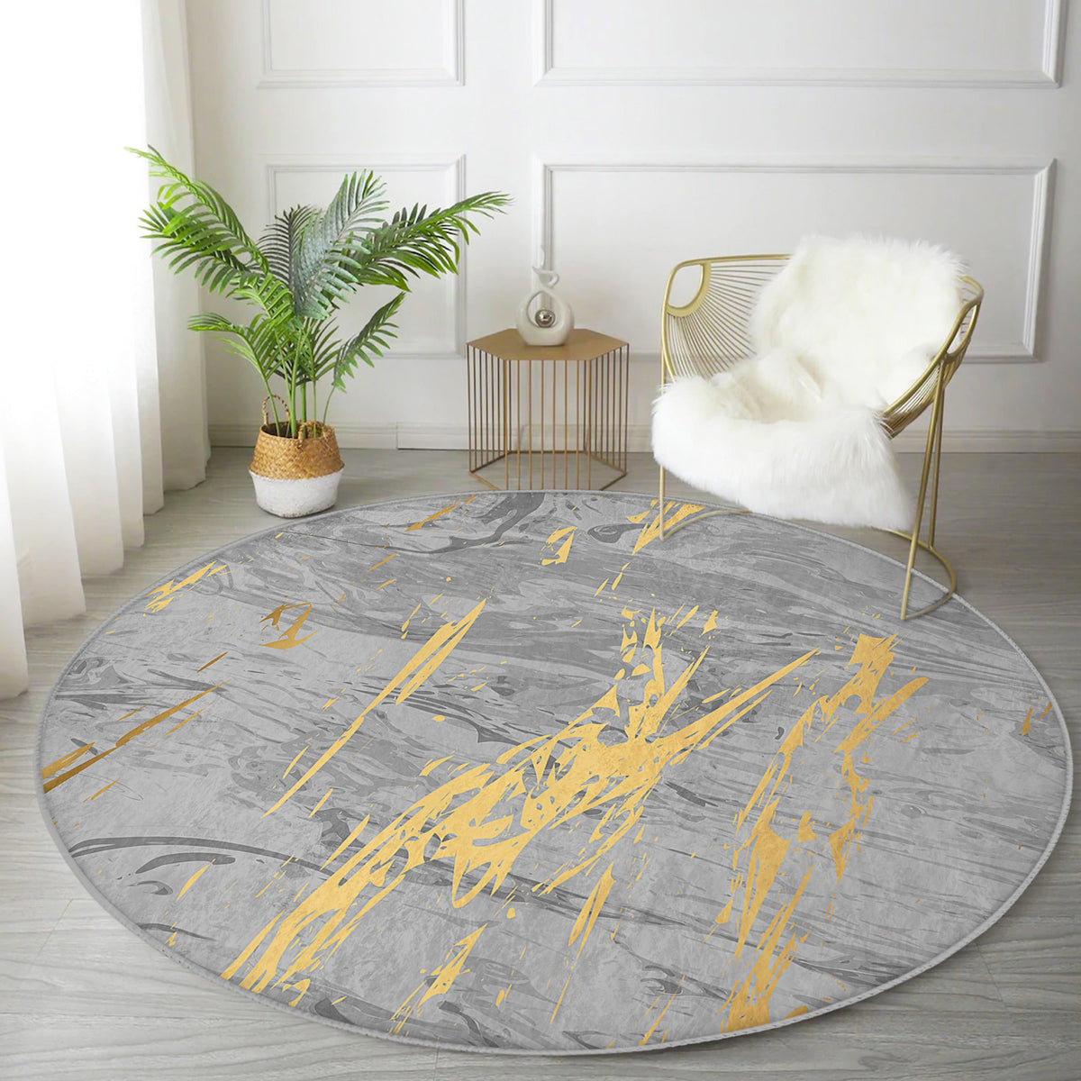 The Imperial Gray Marble Luxury Round Rug