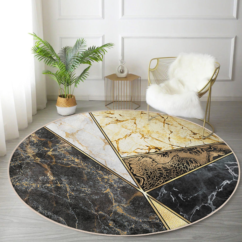 The Carrara Gold Marble Luxury Round Rug
