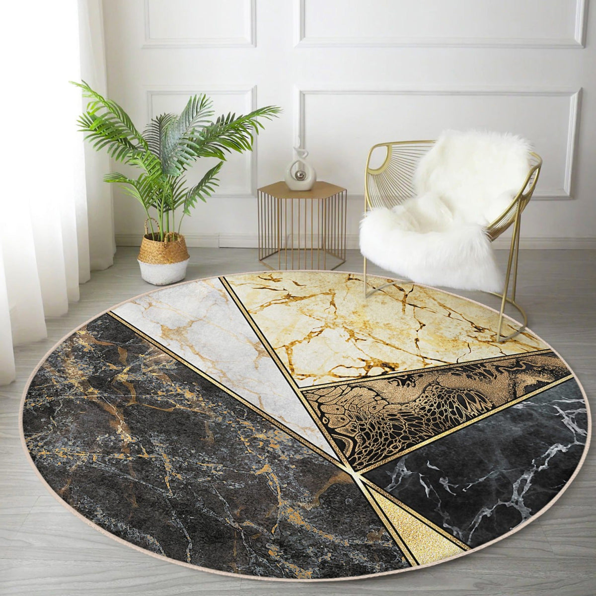 The Carrara Gold Marble Luxury Round Rug