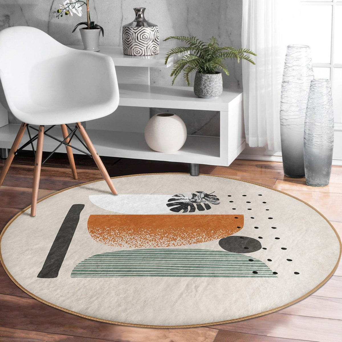 The Contemporary Abstract Living Room Round Rug