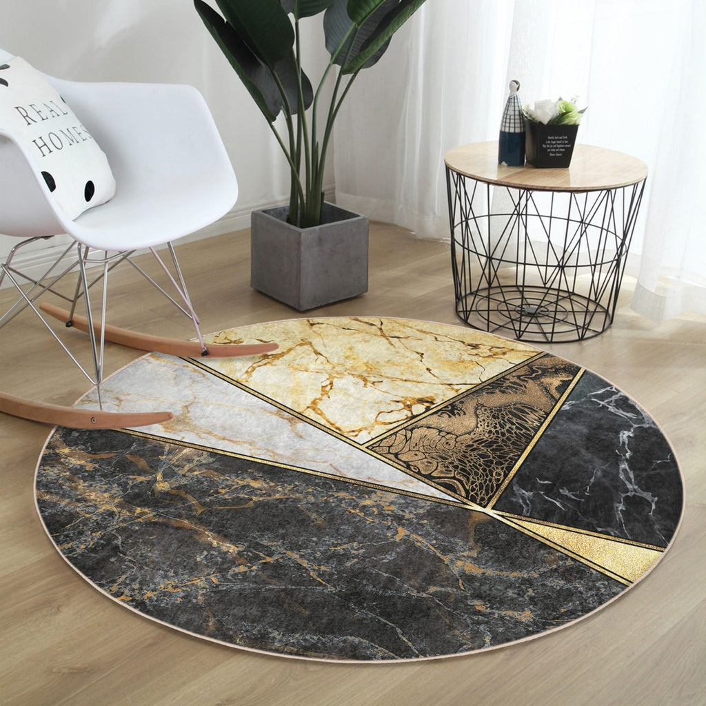 The Carrara Gold Marble Luxury Round Rug