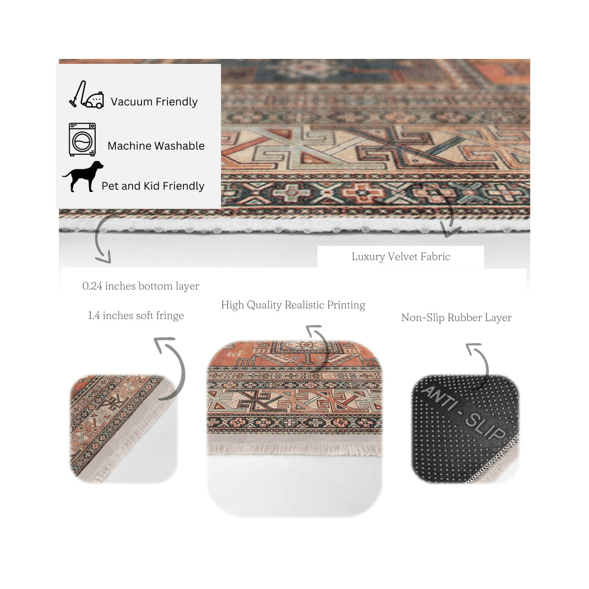The Vintage Timeless Antique Washable Area Rug