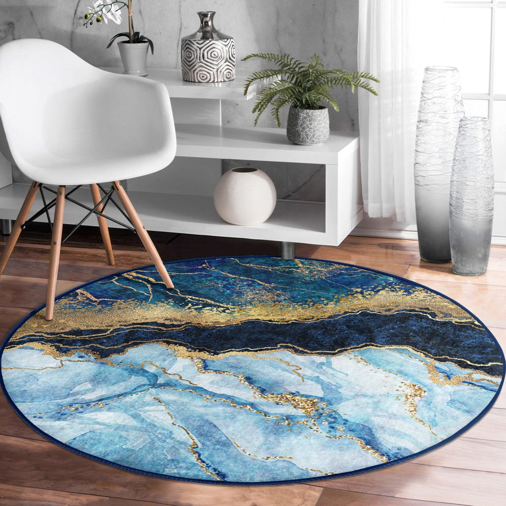 The Blue Marble Luxury Washable Round Rug