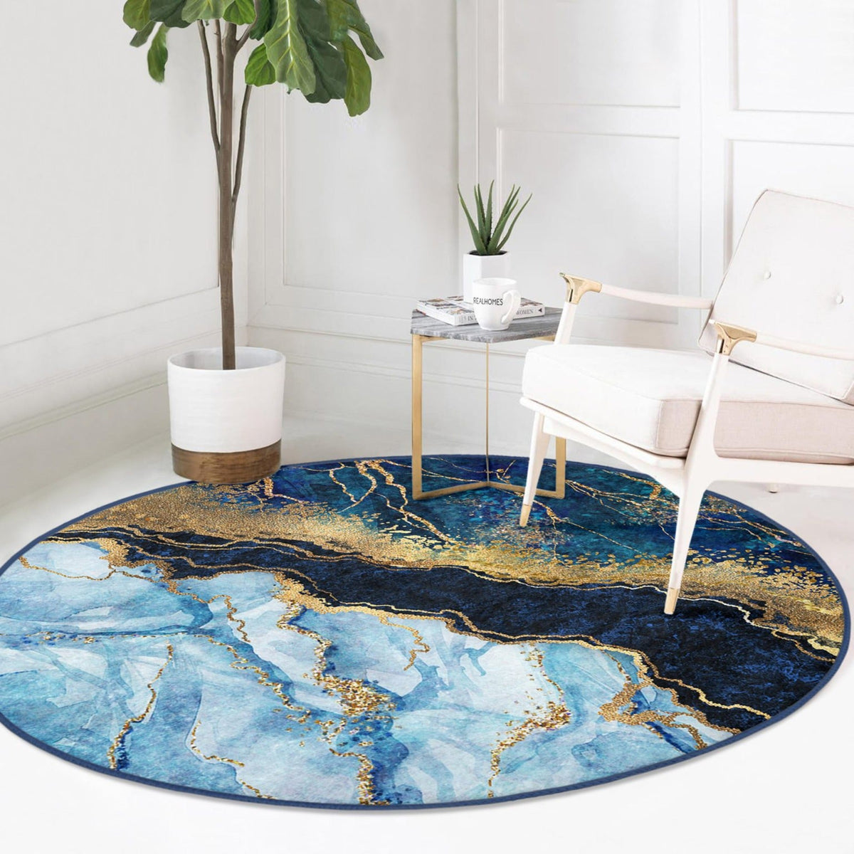 The Blue Marble Luxury Washable Round Rug
