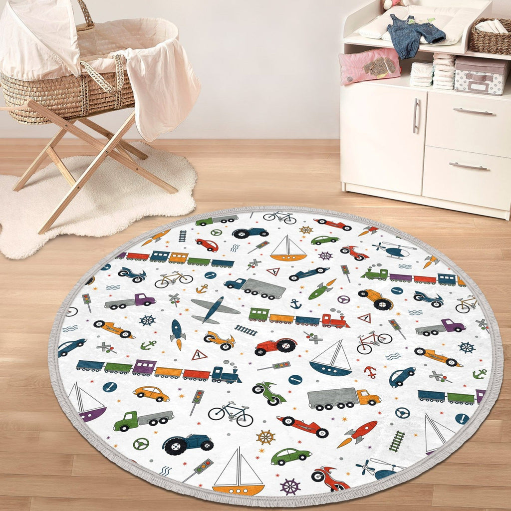 The Transportation Express Kids Nursery Round Rug