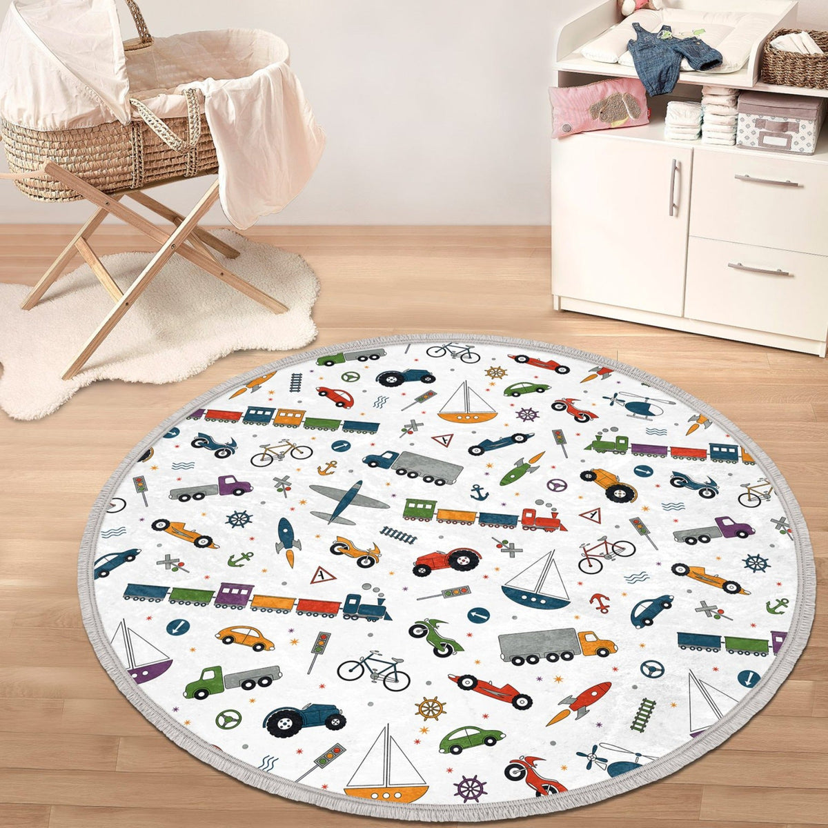 The Transportation Express Kids Nursery Round Rug