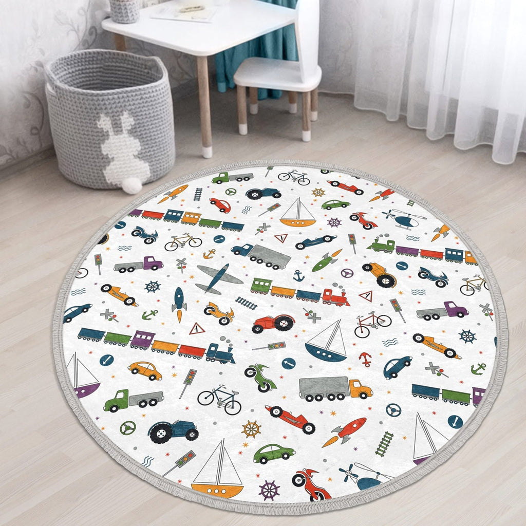 The Transportation Express Kids Nursery Round Rug