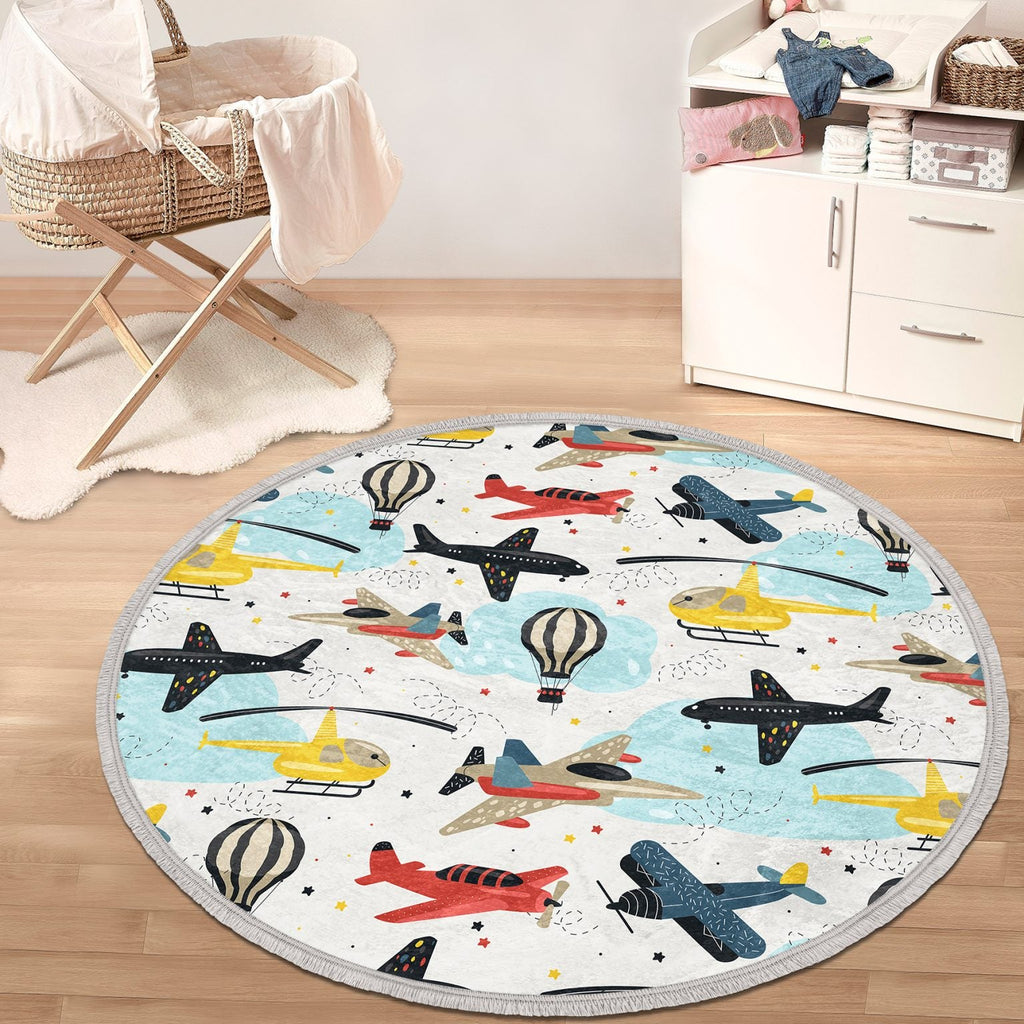 The Aviator Sky Adventure Nursery Round Rug