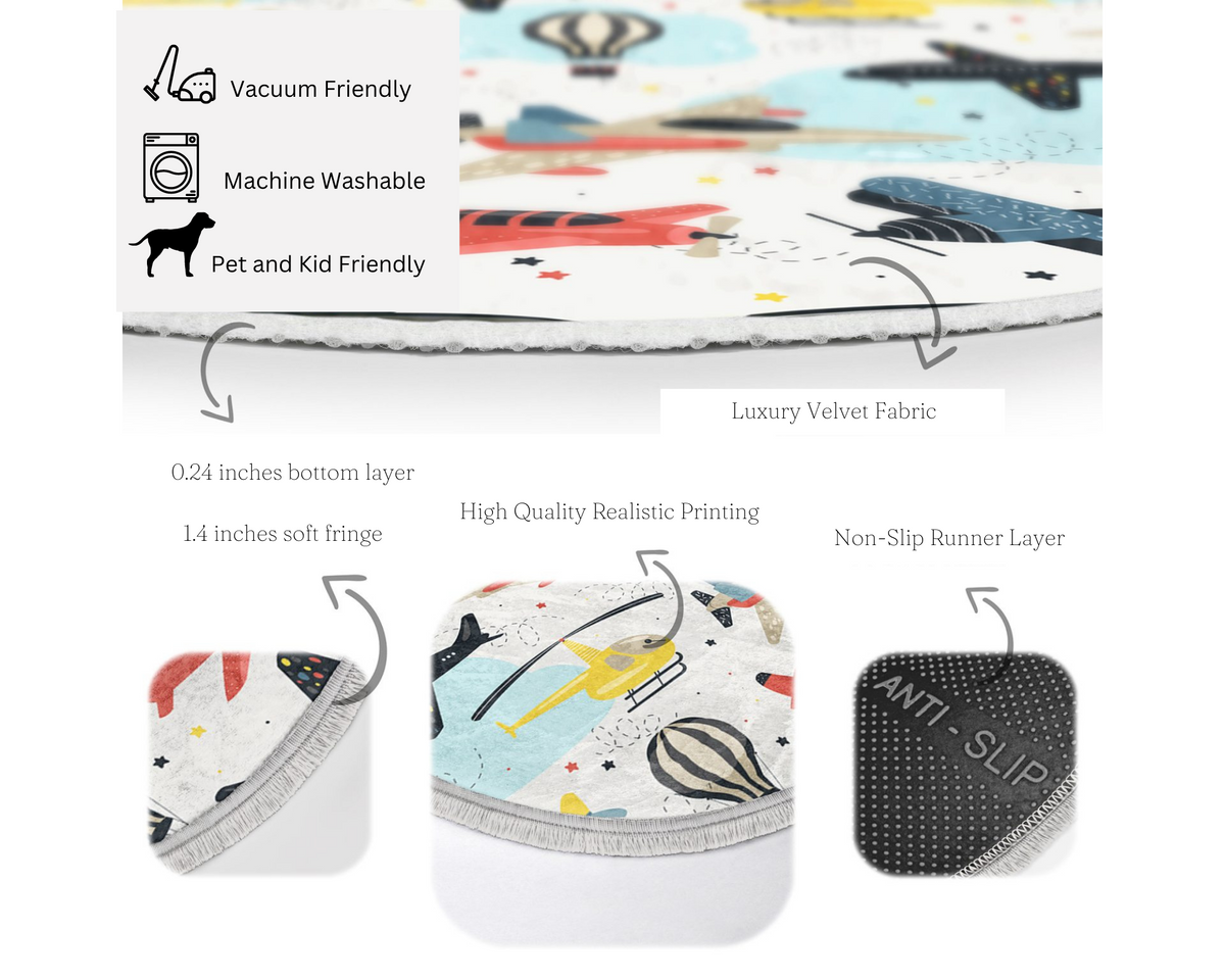 The Aviator Sky Adventure Nursery Round Rug