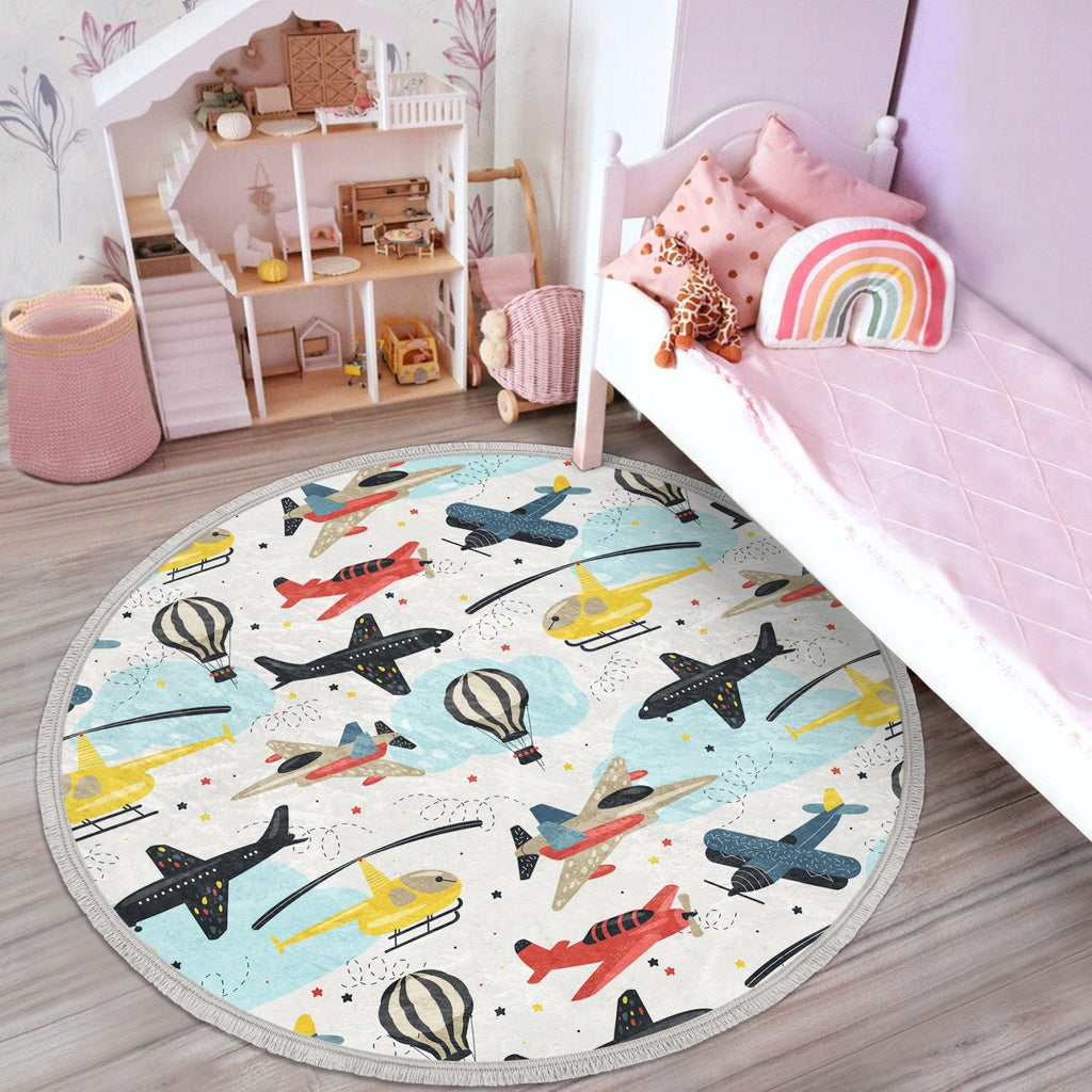 The Aviator Sky Adventure Nursery Round Rug