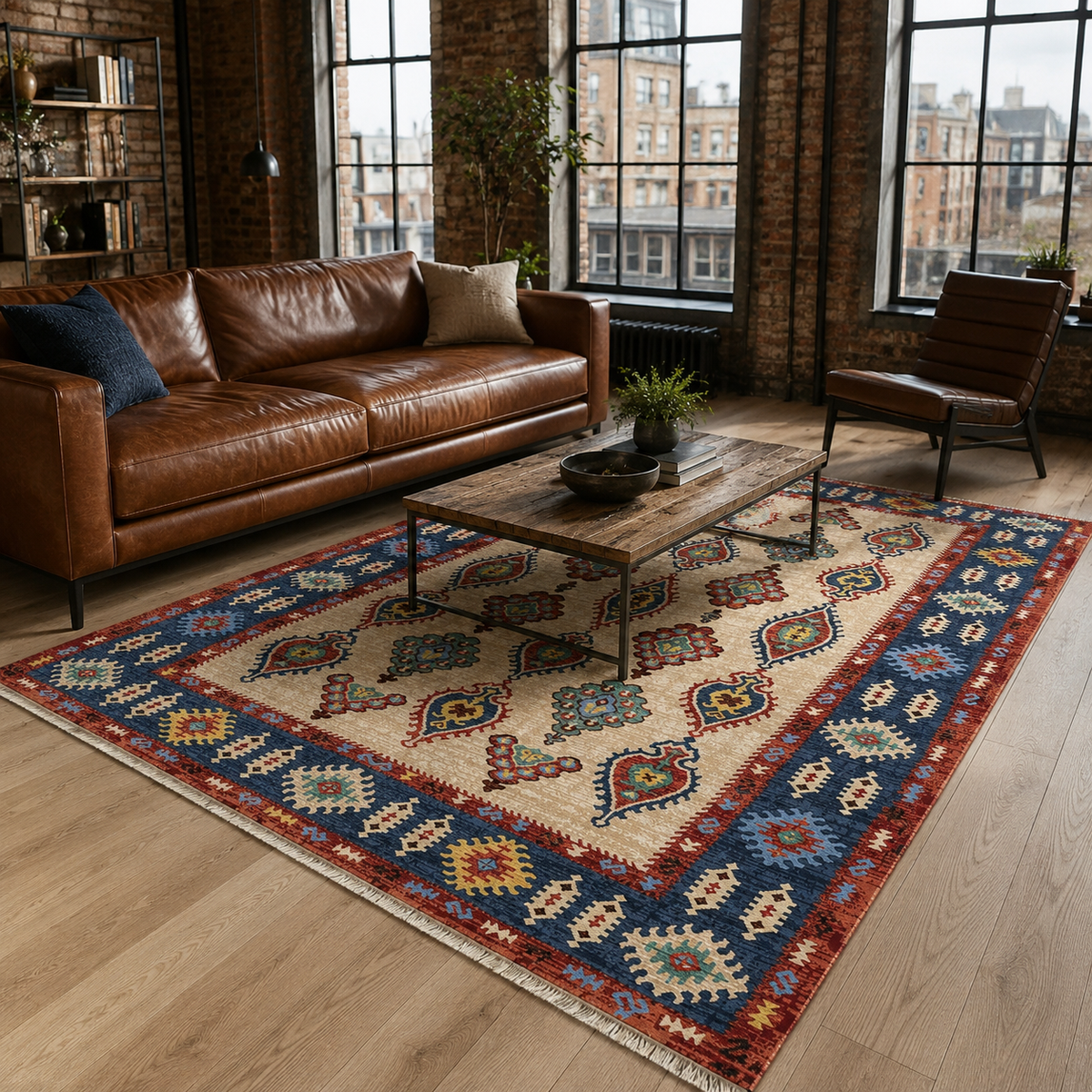 The Lantern Octagons Deep Blue Heritage Washable Rug
