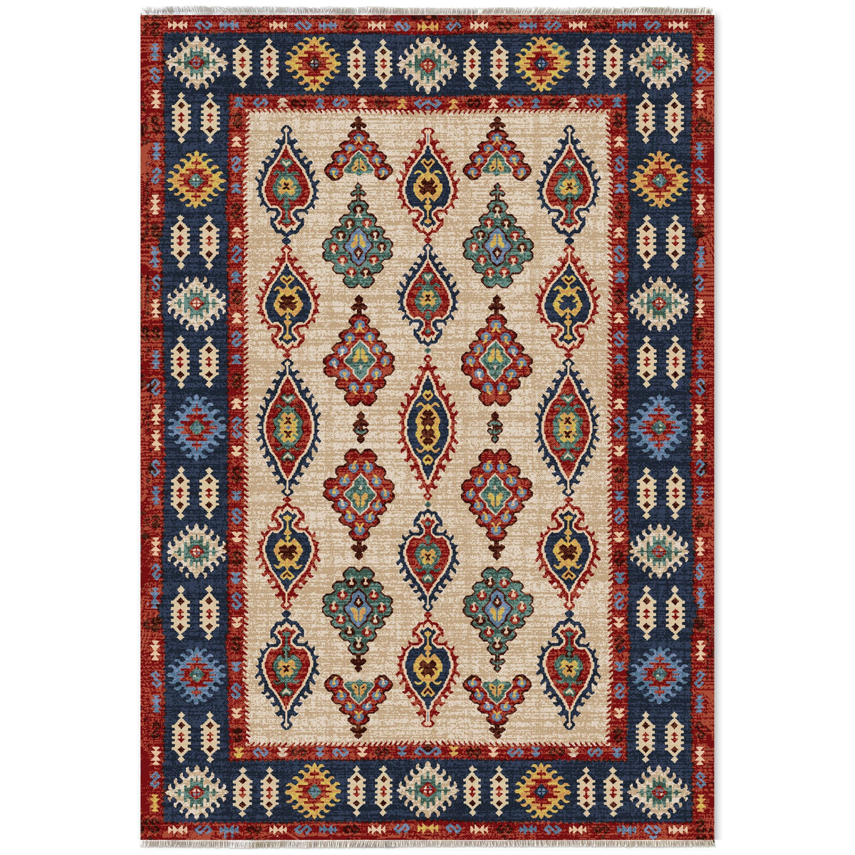 The Lantern Octagons Deep Blue Heritage Washable Rug