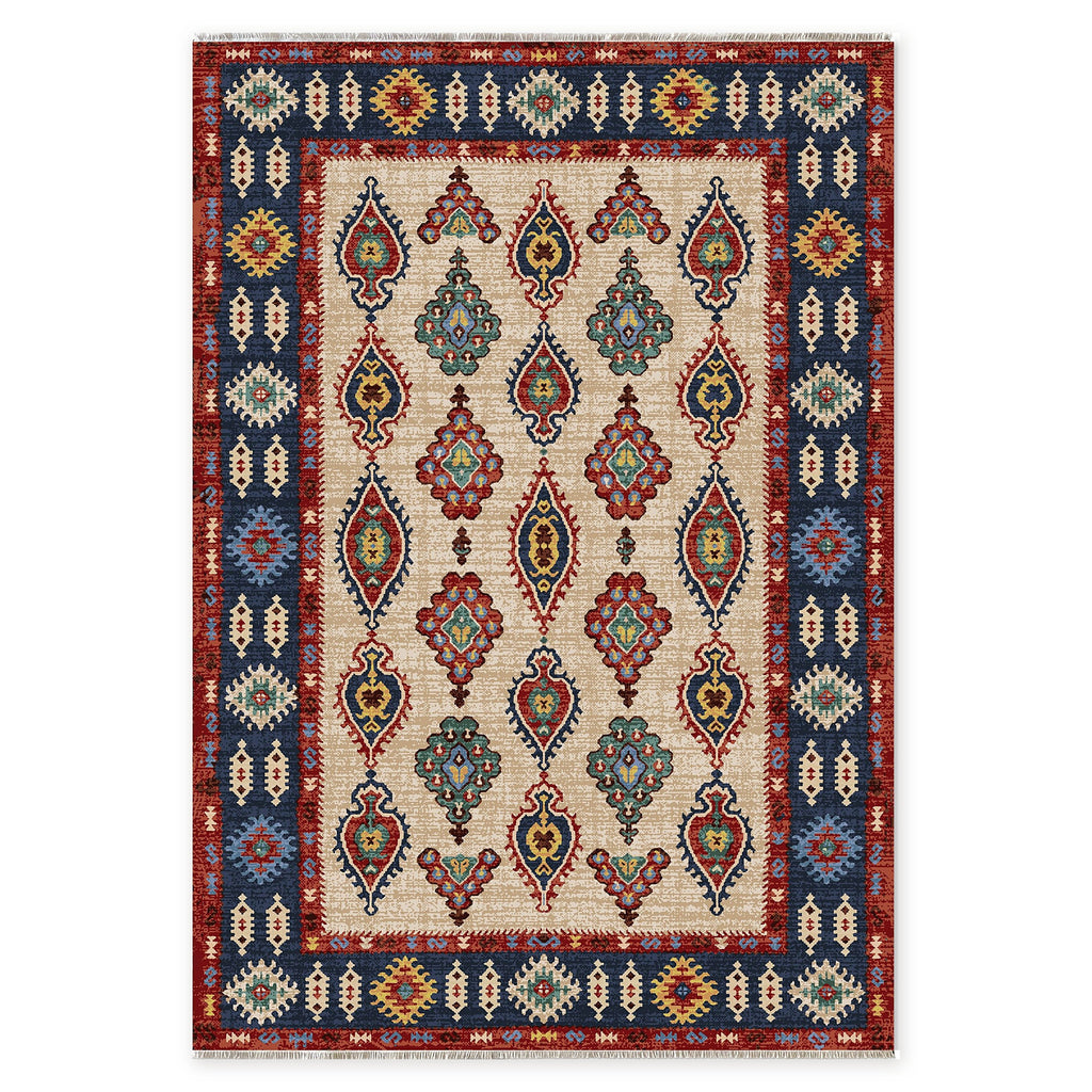 The Lantern Octagons Deep Blue Heritage Washable Rug
