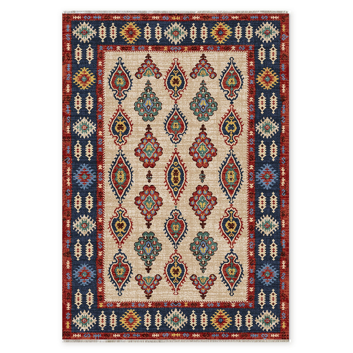 The Lantern Octagons Deep Blue Heritage Washable Rug