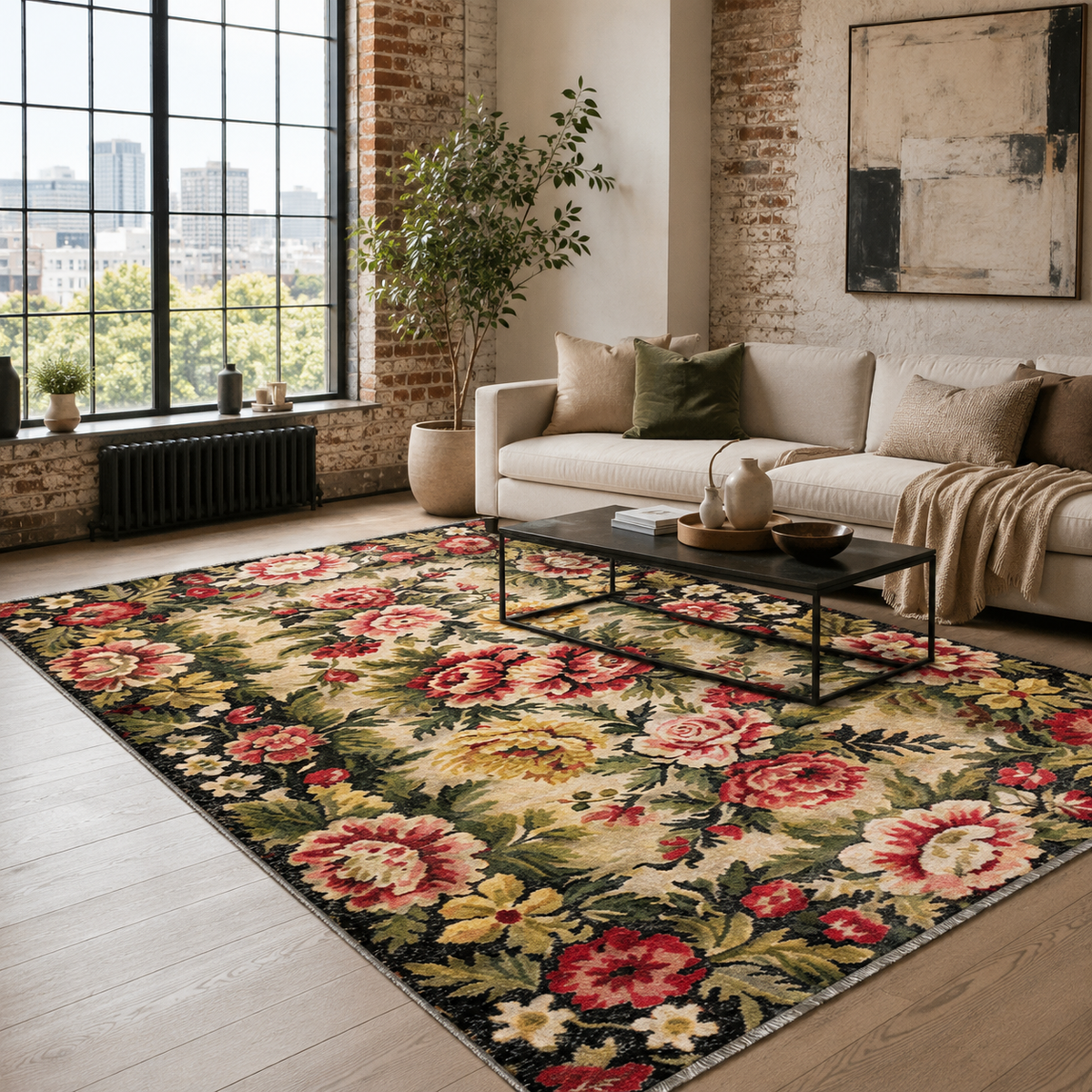 The Bold Border Charcoal Black Heritage Washable Rug