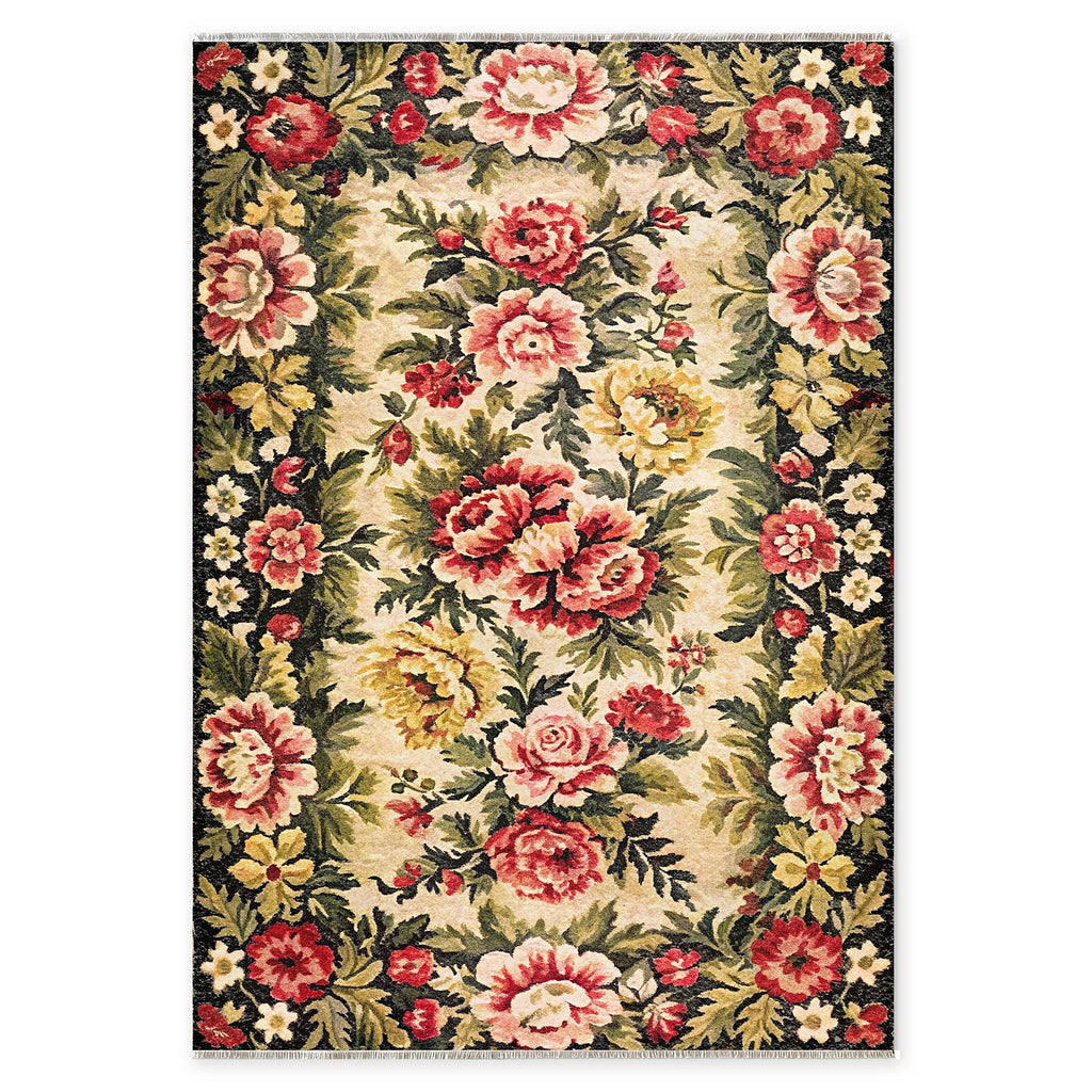 The Bold Border Charcoal Black Heritage Washable Rug