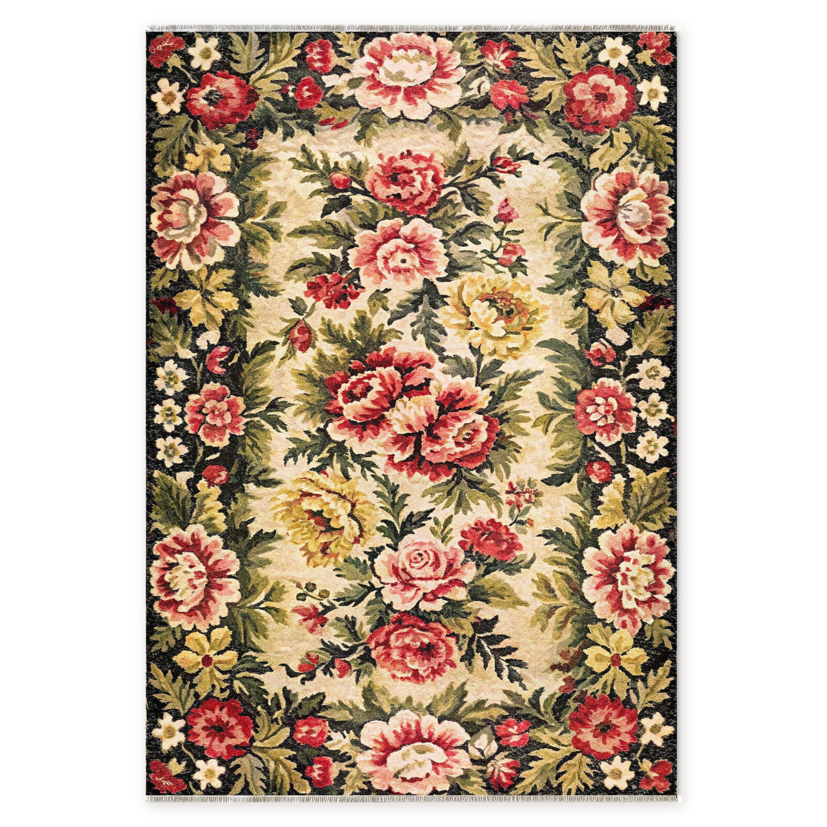 The Bold Border Charcoal Black Heritage Washable Rug