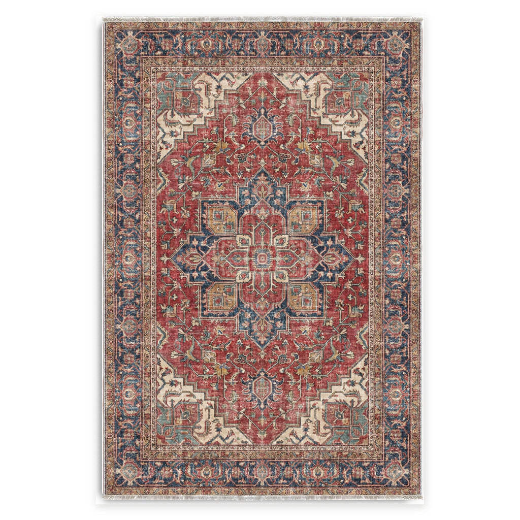 The Crossed Border Crimson Red Traditional Washable Rug