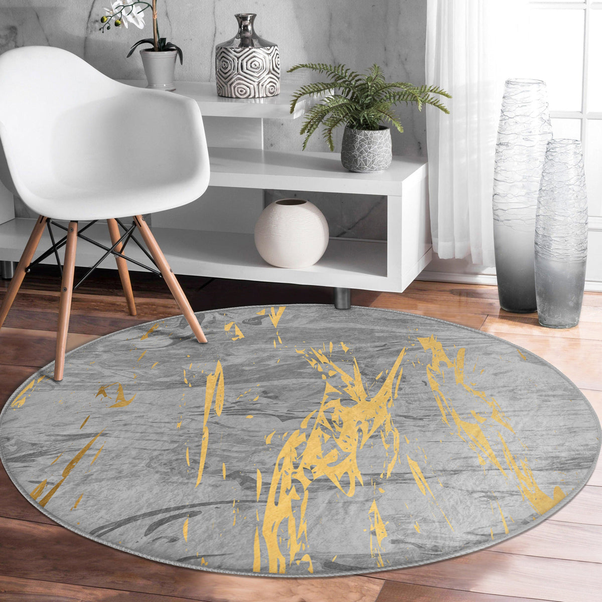 The Imperial Gray Marble Luxury Round Rug