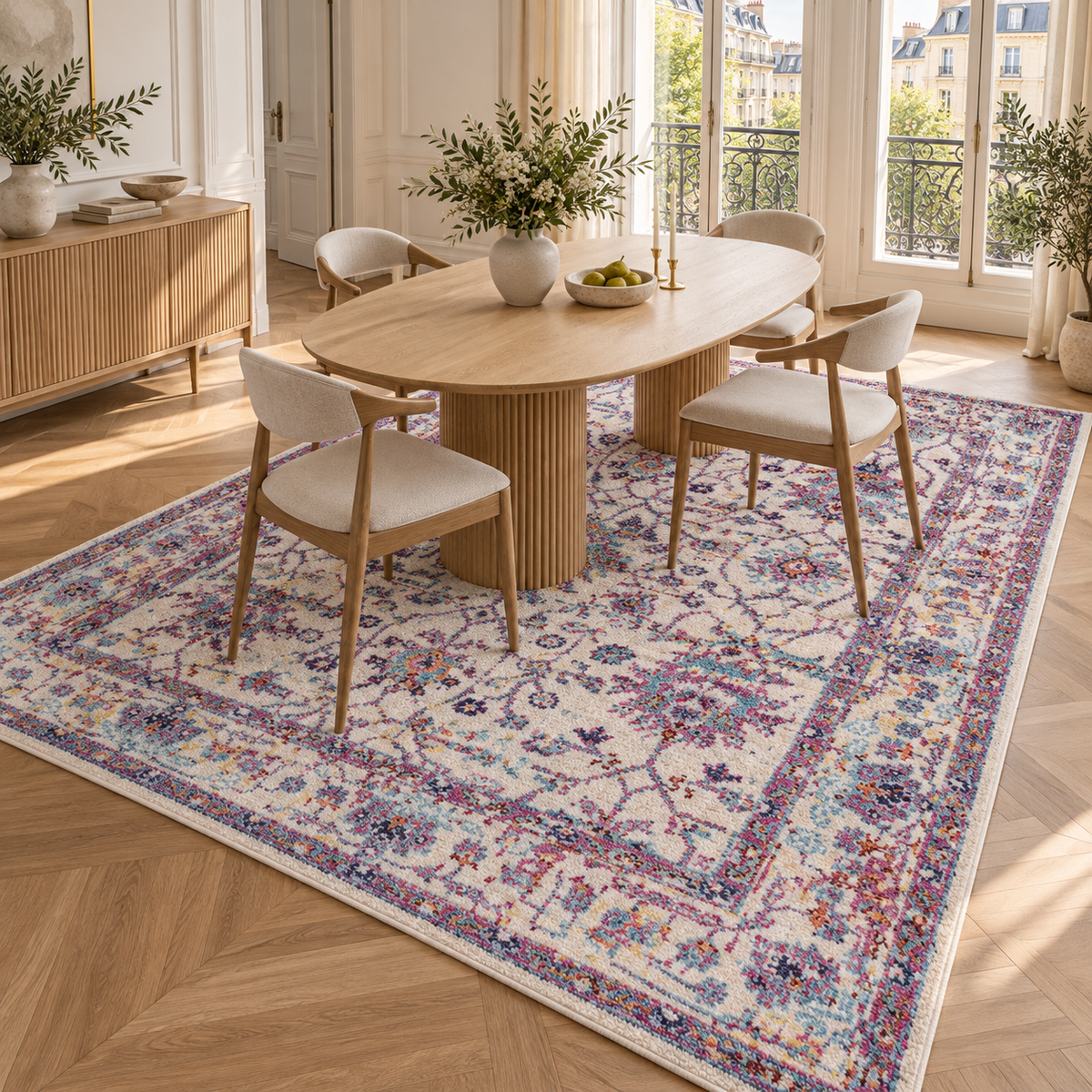 The Vitis Ivory Plum Floral Vintage Rug