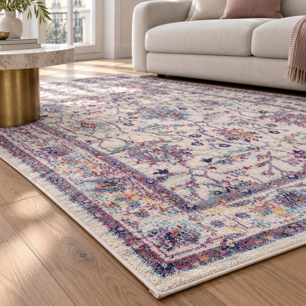 The Vitis Ivory Plum Floral Vintage Rug