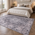 The Basalt Charcoal Grey Medallion Washable Rug