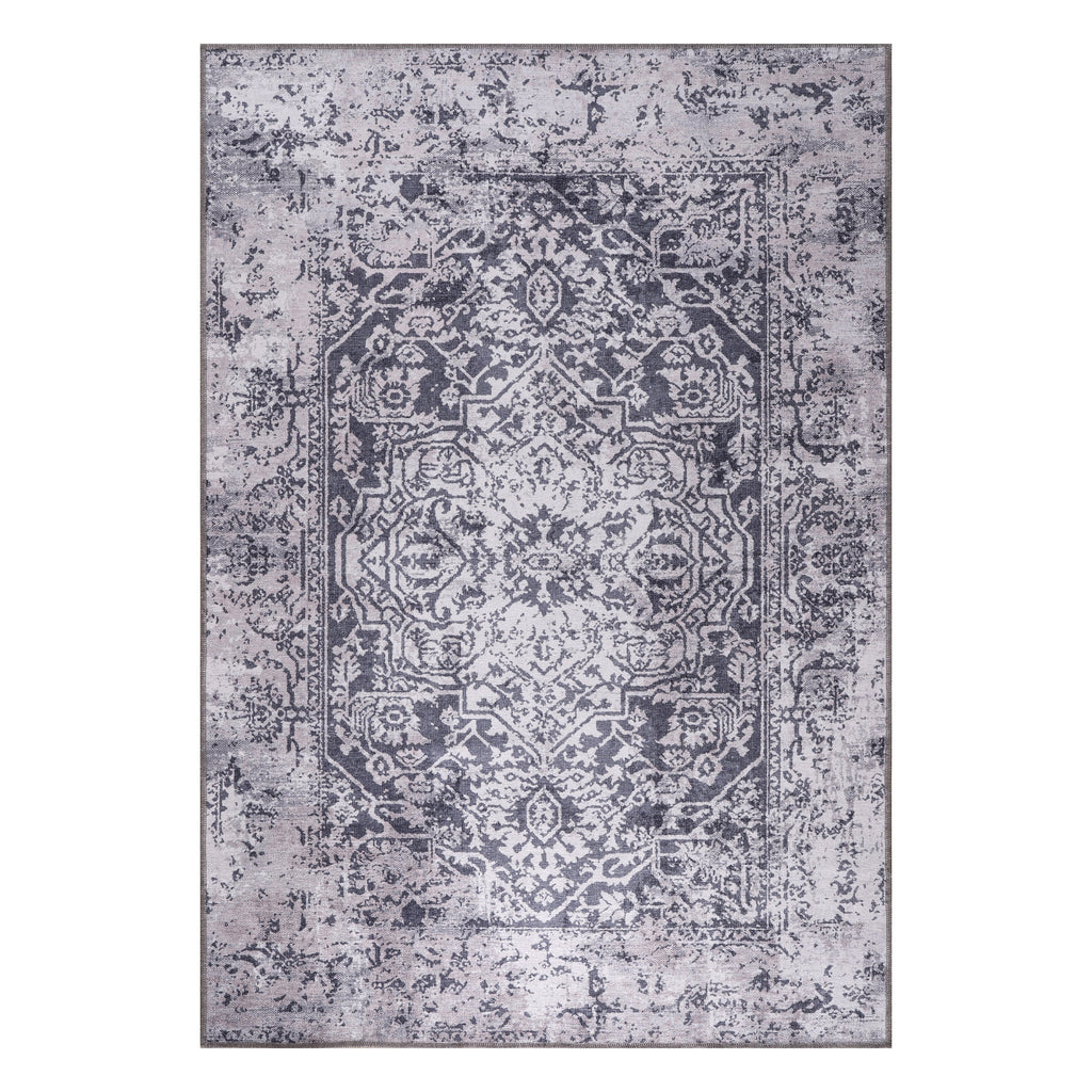 The Basalt Charcoal Grey Medallion Washable Rug
