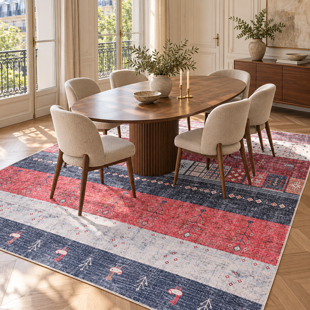 The Ceyhan Red Navy Banded Tribal Washable Rug