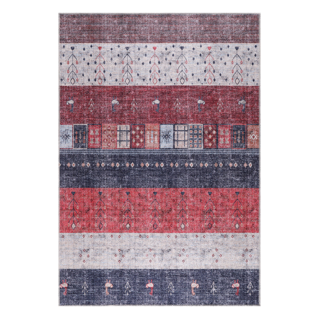 The Ceyhan Red Navy Banded Tribal Washable Rug