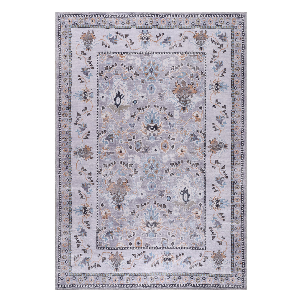 The Aksu Grey Lilac Floral Washable Rug