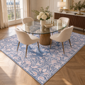 The Euphrates Denim Blue Floral Washable Rug