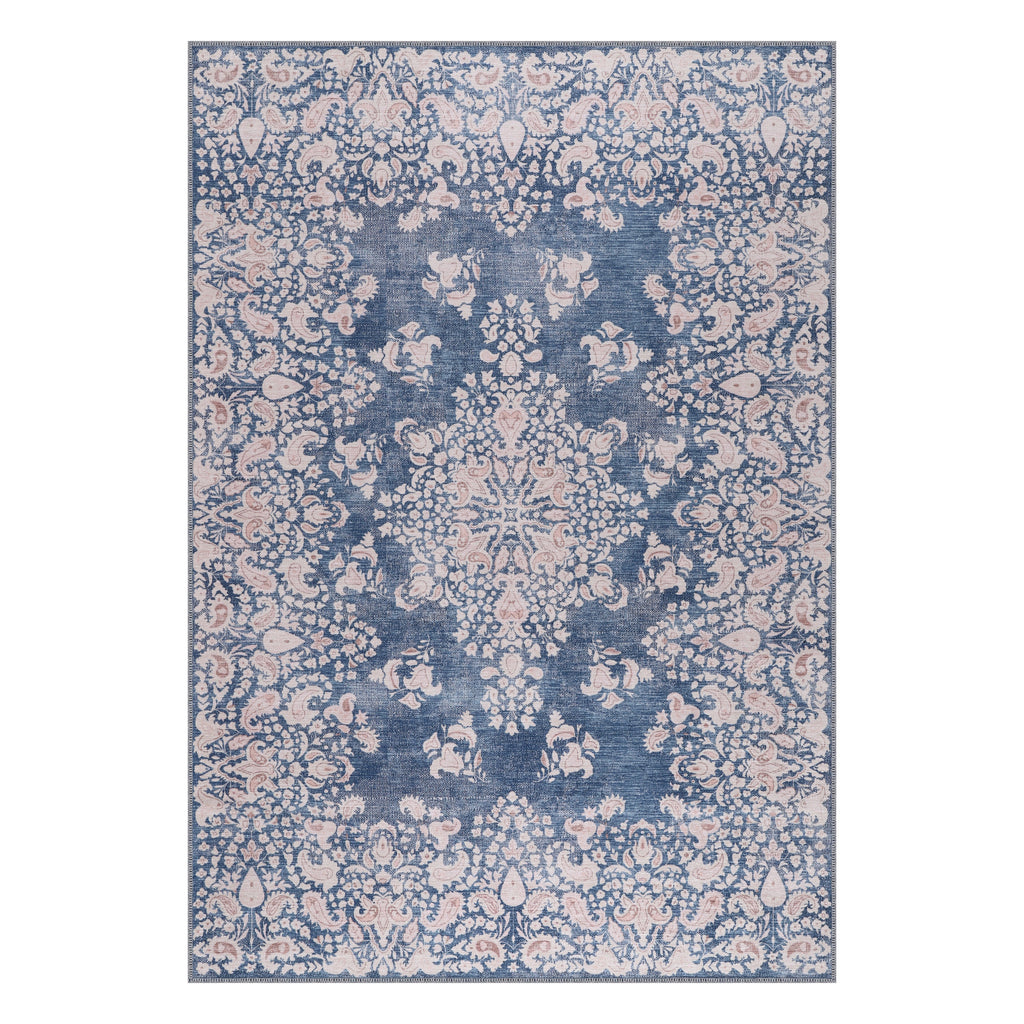 The Euphrates Denim Blue Floral Washable Rug