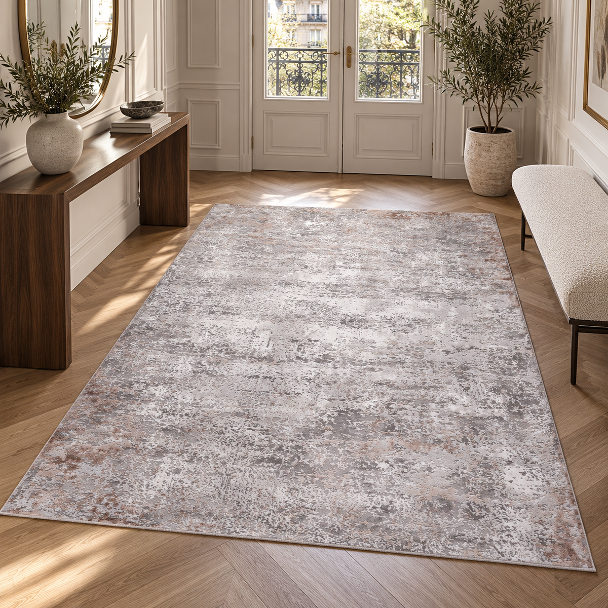 The Tessera Grey Terracotta Abstract Vavien Rug