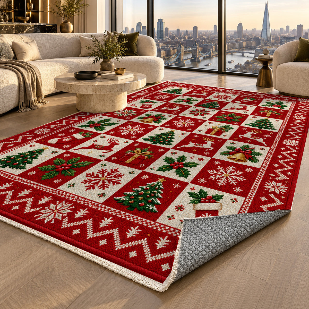 The Yuletide Crimson Washable Rug