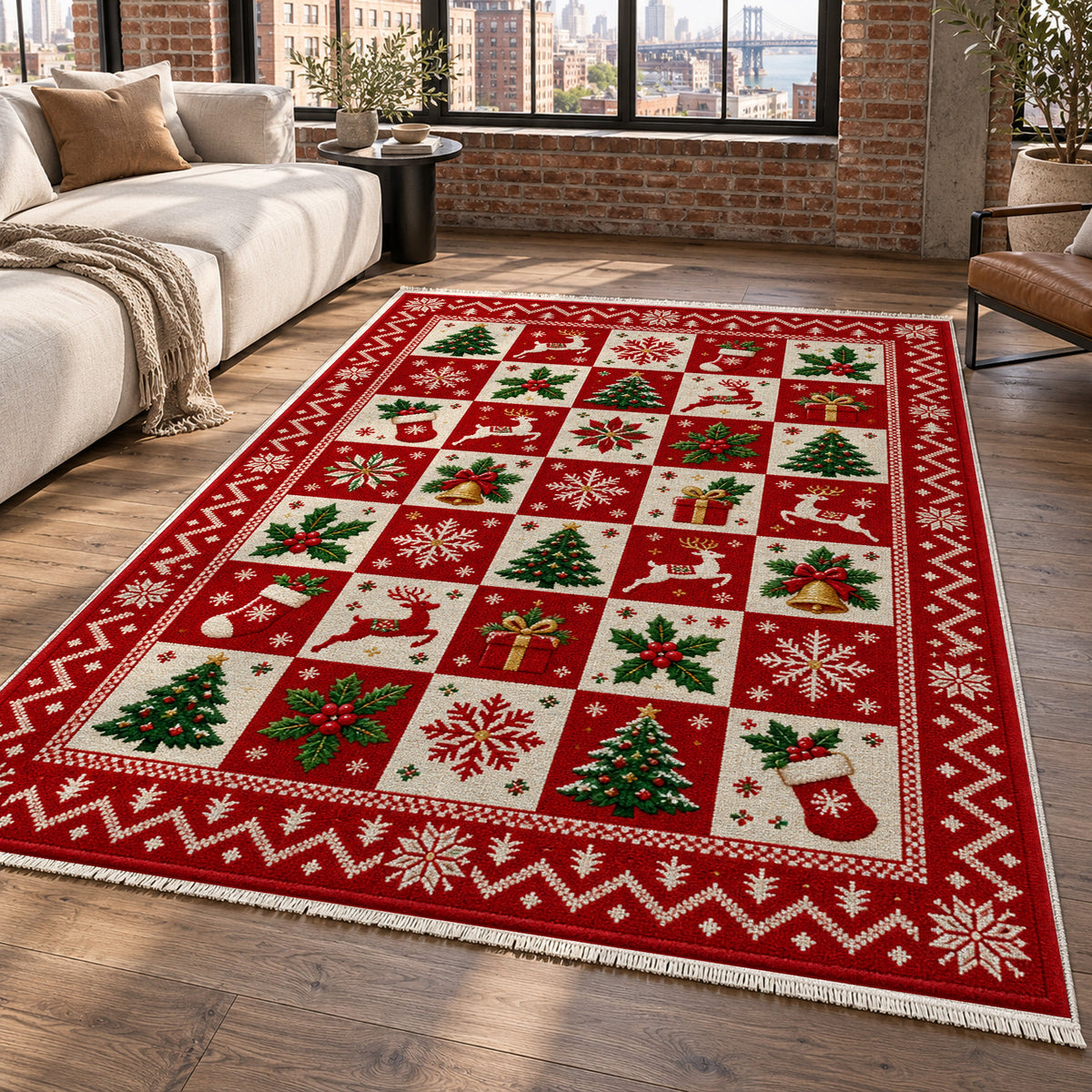 The Yuletide Crimson Washable Rug